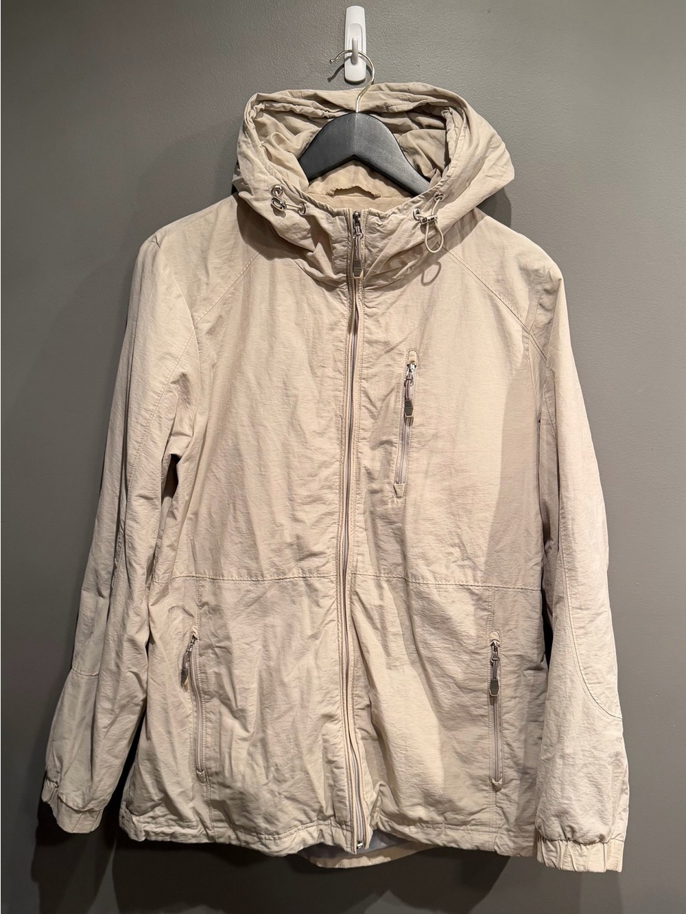 Calvin Klein Women’s Hooded Windbreaker Jacket Medium Beige Full Zip Lightweight
